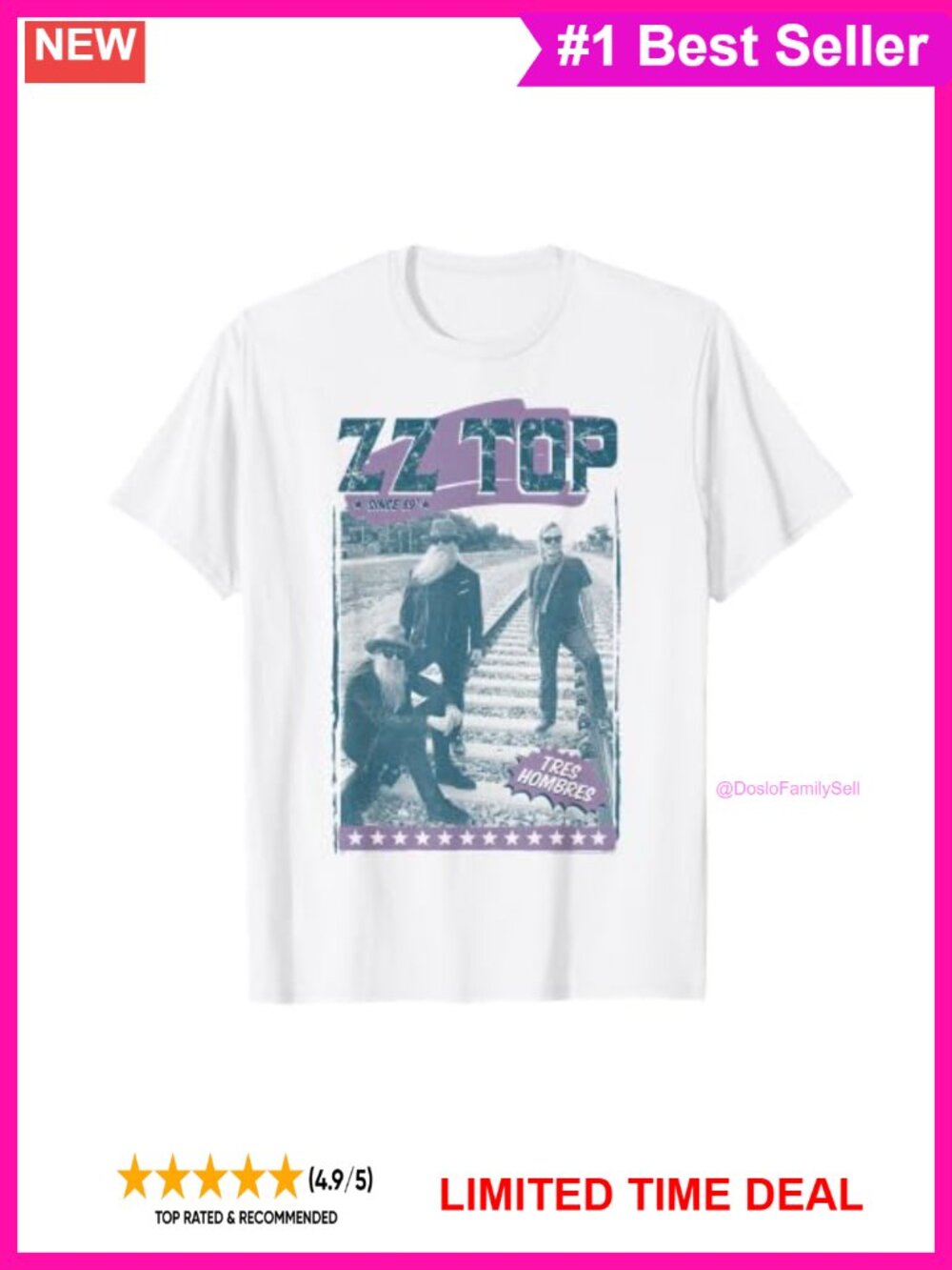 ZZ Top Tracks Official Band Album Graphic T-Shirt Tee